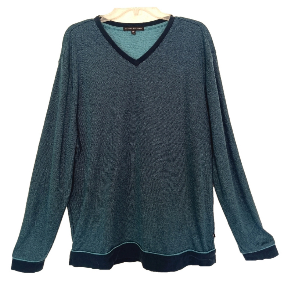 Robert Barakett Sweater Size XXL Zima‎ V-Neck Blue Long Sleeve Shirt Rayon Blend